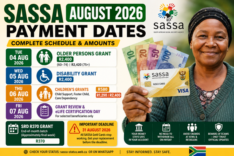 SASSA August 2026 Payment Dates